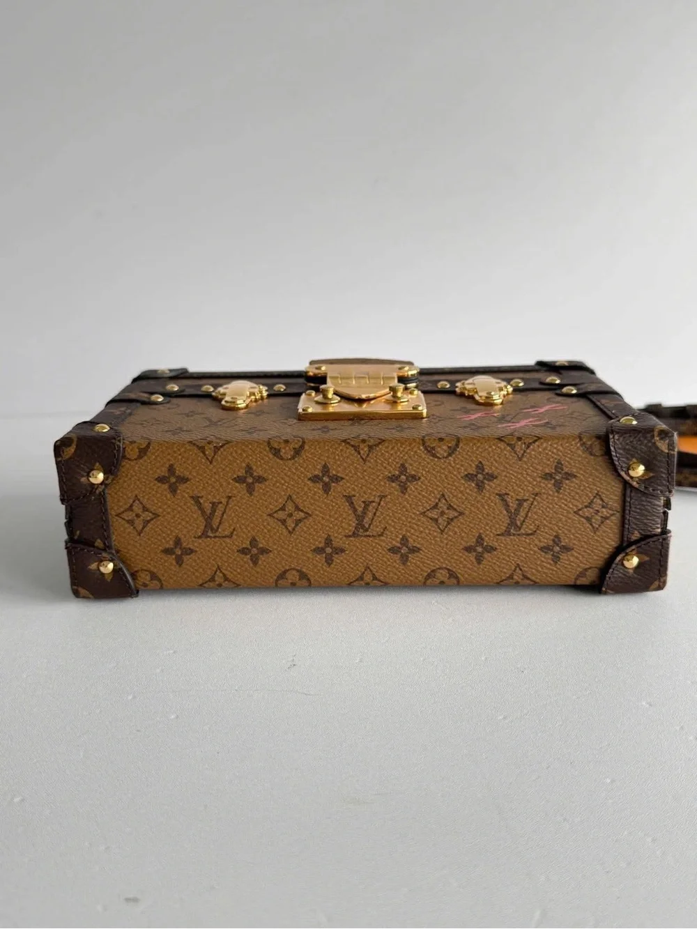 Louis Vuitton Monogram Petite Malle Crossbody in Brown and Gold